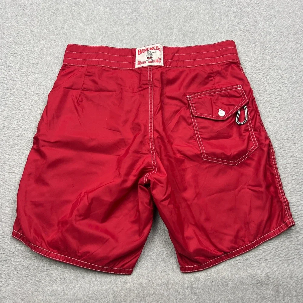 Birdwell Beach Britches Board Shorts Mens 32 Red Lace Up Swim Stitched USA Made